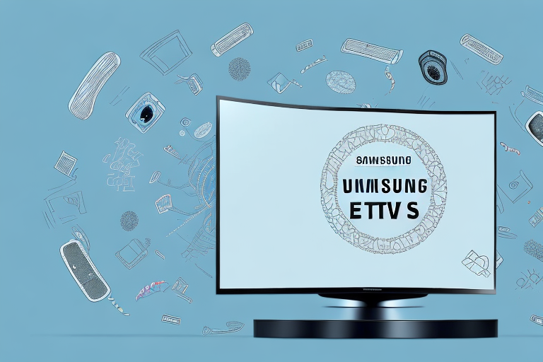 A samsung tv with a universal remote control in front of it