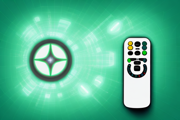 A now tv remote with a flashing green light