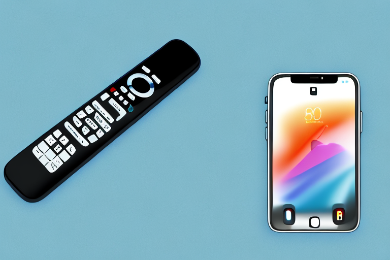 A haier tv remote control with an iphone screen in the background