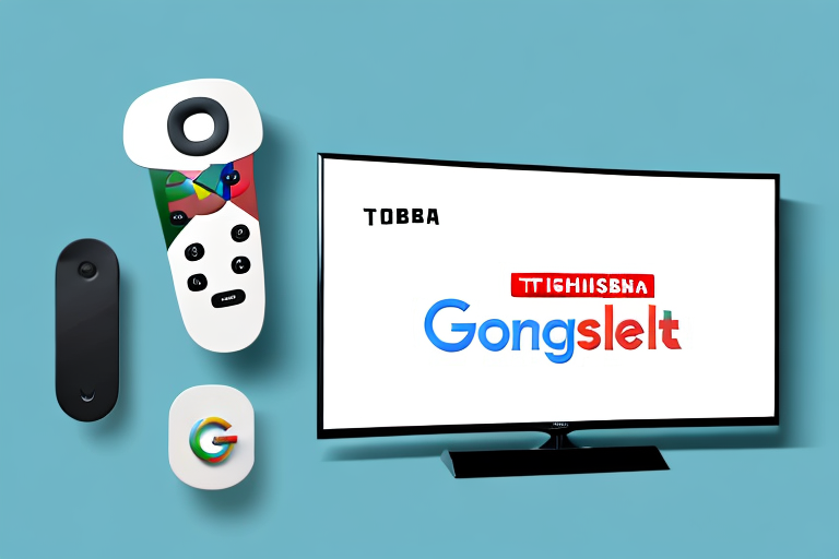 A toshiba tv connected to a google chromecast remote control