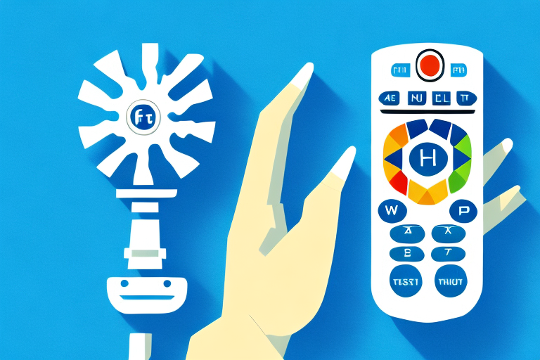 A foxtel remote control with a blue background