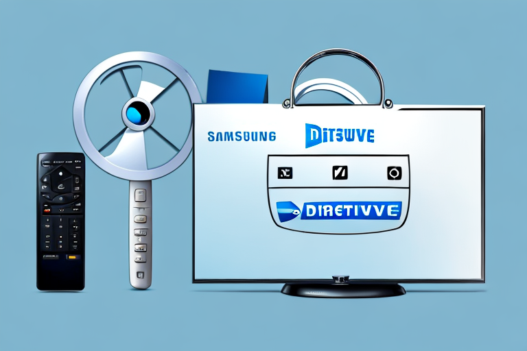 A directv remote and a samsung tv side-by-side