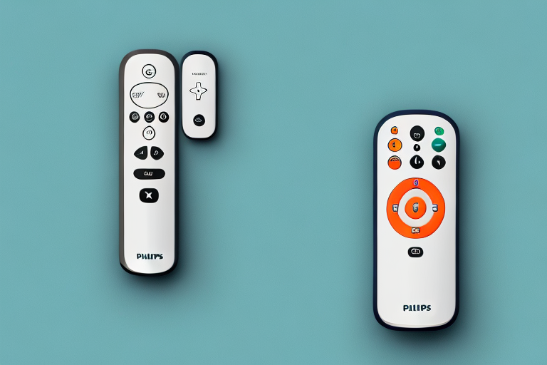 A philips tv remote with an orange light blinking